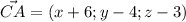 \vec{CA}=(x+6;y-4;z-3)