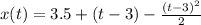 x(t)=3.5+(t-3)-\frac{(t-3)^2}{2}