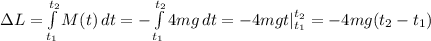 \Delta L=\int\limits^{t_2}_{t_1} {M(t)} \, dt=-\int\limits^{t_2}_{t_1} {4mg} \, dt=-4mgt|_{t_1}^{t_2}=-4mg(t_2-t_1)