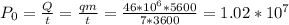 P_0=\frac{Q}{t}=\frac{qm}{t}=\frac{46*10^6*5600}{7*3600}=1.02*10^7