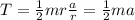 T=\frac{1}{2} mr\frac{a}{r}=\frac{1}{2}ma