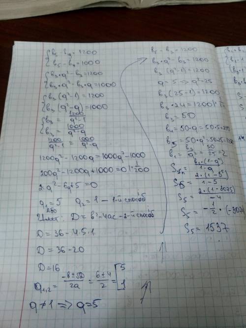 1. Різниця 5-го 3-го членів геометричної прогресії дорівнює 1200, А різниця 5-го 4-го = 1000. Знайти