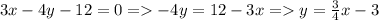 3x-4y-12=0 = -4y=12-3x = y=\frac{3}{4}x-3