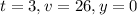 t=3, v=26,y=0