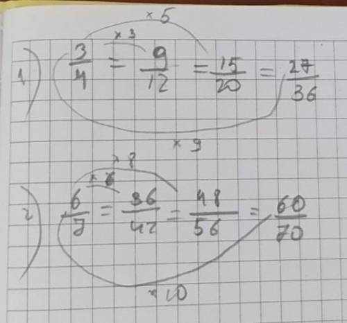 Приведите дробь 3/4 к дроби со знаменателем 12;20;36 и 6/7 к дроби со знаменателем 42;56;70​
