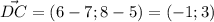 \vec {DC}=(6-7;8-5)=(-1;3)