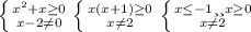 \left \{ {{x^2+x\geq 0} \atop {x-2\neq 0 }} \right. \left \{ {{x(x+1)\geq 0} \atop {x\neq 2 }} \right. \left \{ {{x\leq -1 или x \geq 0} \atop {x\neq 2 }} \right.