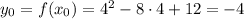 y_0=f(x_0)=4^2-8\cdot4+12=-4