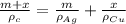 \frac{m+x}{\rho_c} =\frac{m}{\rho_{Ag}}+\frac{x}{\rho_{Cu}}