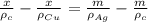 \frac{x}{\rho_c}-\frac{x}{\rho_{Cu}}=\frac{m}{\rho_{Ag}}-\frac{m}{\rho_c}