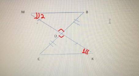 На рисунке MO=OK,BO=OC докажите , что прямые МВ и КС параллельны геометрия