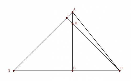 ABC -прямоугольный треугольник. М э AC N принадлежит на продолжении стороны BC CM=BC, CN=AC BM перпе