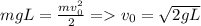 mgL=\frac{mv_0^2}{2} = v_0=\sqrt{2gL}