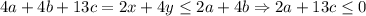 4a+4b+13c=2x+4y\leq 2a+4b \Rightarrow 2a+13c\leq 0