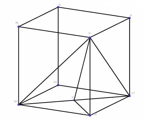 «Может мне?» Ребро куба MNPQM1N1P1Q1 равно 2. Найдите тангенс угла между плоскостями M1QP1 и M1N1P1.