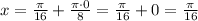 x=\frac{\pi}{16}+ \frac{\pi \cdot 0}{8}=\frac{\pi}{16}+0=\frac{\pi}{16}