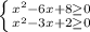 \left \{ {{x^2-6x+8 \geq0 } \atop {x^2-3x+2\geq 0 }} \right.