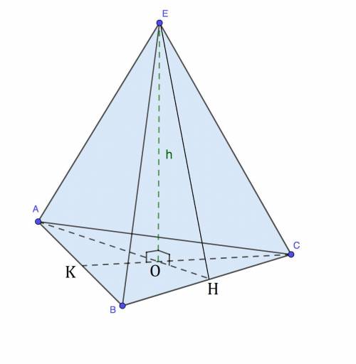сторона основания правильной треугольной пирамиды равна 6 боковая грань наклонена к плоскости основа