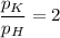 \displaystyle \frac{p_K}{p_H}=2