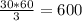 \frac{30*60}{3} = 600