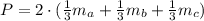 P=2\cdot (\frac{1}{3} m_{a}+\frac{1}{3} m_{b}+\frac{1}{3} m_{c})