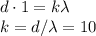 d\cdot 1 = k\lambda\\k = d/\lambda = 10