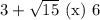 3+\sqrt{15}\ \mathrm{(x)}\ 6