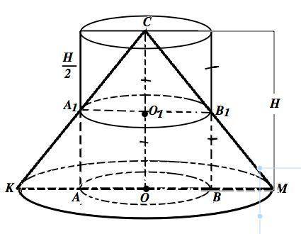 Объем прямого цилиндра = 24, его высота = 3. Найдите объем конуса, образующие которого пересекают об