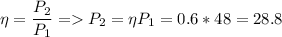 \displaystyle \eta=\frac{P_2}{P_1} = P_2=\eta P_1=0.6*48=28.8