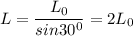 \displaystyle L=\frac{L_0}{sin30^0}=2L_0