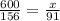 \frac{600}{156} =\frac{x}{91}