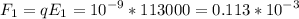 \displaystyle F_1=qE_1=10^{-9}*113000=0.113*10^{-3}