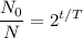 \displaystyle \frac{N_0}{N}=2^{t/T}