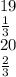 19 \\ \frac{1}{3} \\ 20 \\ \ \frac{2}{3}