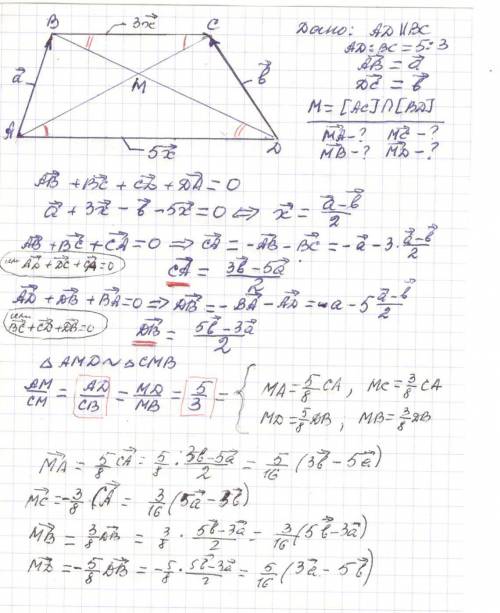 4.* В трапеции ABCD c основаниями AD и ВС такими, что AD BC : 5: 3 , диагонали пересекаются в точке