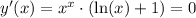 y'(x)= x^x \cdot (\ln(x) + 1) = 0