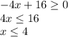 -4x+16\ge0\\4x\le16\\x\le4