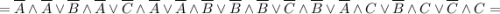 = \overline A \land \overline A \lor \overline B \land \overline A \lor \overline C \land \overline A \lor \overline A \land \overline B \lor \overline B \land \overline B \lor \overline C \land \overline B \lor \overline A \land C \lor \overline B \land C \lor \overline C \land C =