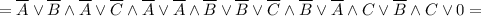 = \overline A \lor \overline B \land \overline A \lor \overline C \land \overline A \lor \overline A \land \overline B \lor \overline B \lor \overline C \land \overline B \lor \overline A \land C \lor \overline B \land C \lor 0 =