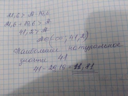 Найдите разность наибольшего натурального значения А,удовлетворяющие неравенству 21,6> А – 19,6,