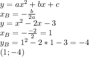 y=ax^2+bx+c\\x_B=-\frac{b}{2a}\\ y=x^2-2x-3\\x_B=-\frac{-2}{2}=1\\ y_B=1^2-2*1-3=-4\\(1;-4)