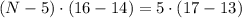 (N-5)\cdot (16-14)=5\cdot(17-13)