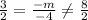 \frac{3}{2}= \frac{-m}{-4}\neq \frac{8}{2}