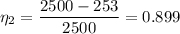 \displaystyle \eta_2=\frac{2500-253}{2500}=0.899