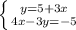 \left \{ {{y=5+3x} \atop {4x-3y=-5}} \right.