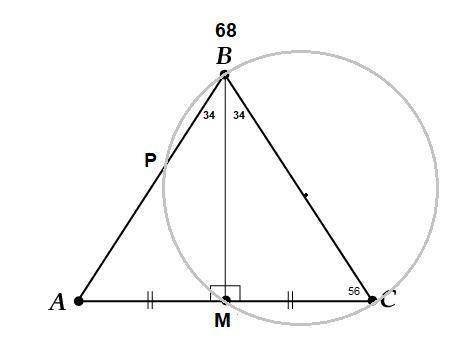 На бічній стороні рівнобедреного трикутника як на діаметрі побудовано півколо, яке інші сторони трик