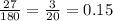 \frac{27}{180} = \frac{3}{20} = 0.15