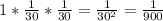 1*\frac{1}{30} *\frac{1}{30} =\frac{1}{30^{2} } =\frac{1}{900}