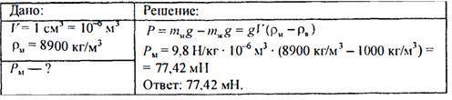 Определите вес в пресной воде 1 см кубических меди​
