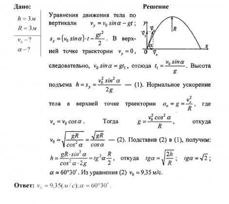 Тело брошенo со скоростью Vo под углом а к горизонту.Найти скорость v0 и угол а,если известно,что вы